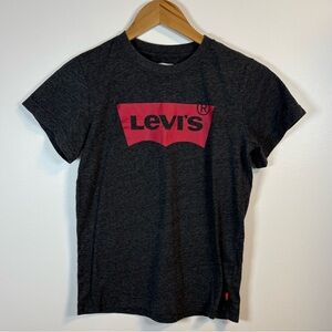 Levi’s Kids Large Charcoal Gray Graphic T-Shirt Red Logo Cotton Blend Size Large
